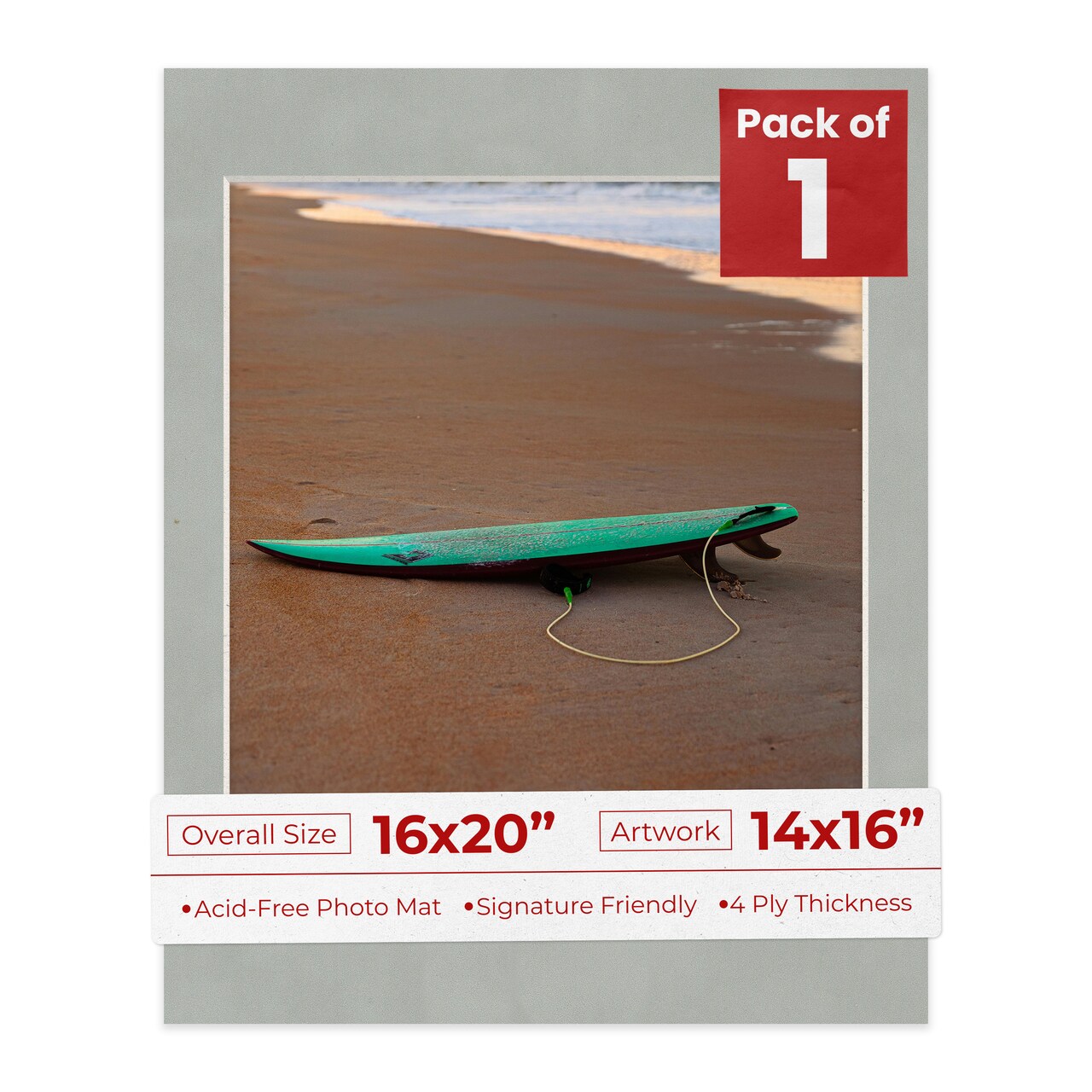 Light Grey Suede Mat Board for 16x20 Frames - Fits 14x16 Photos